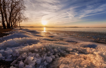
Winter sunset at the Minsk reservoir