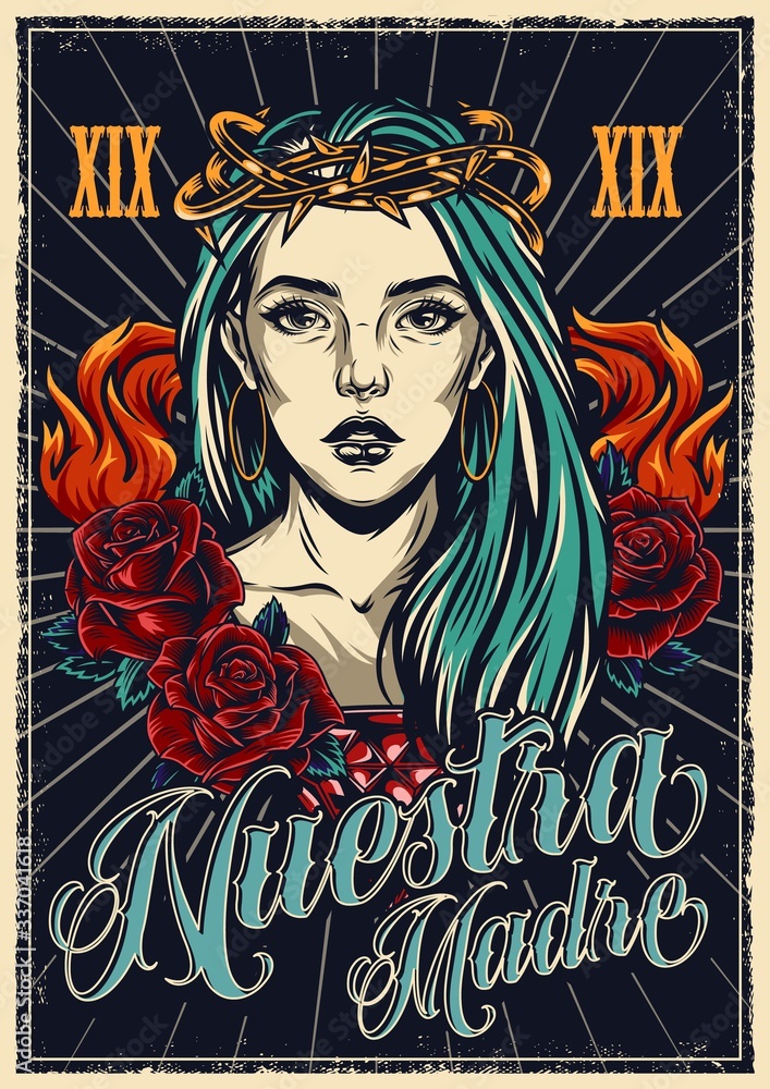 Sticker colorful chicano tattoo poster