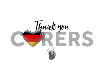 Thank you carers message with Germany heart flag. 3D Render