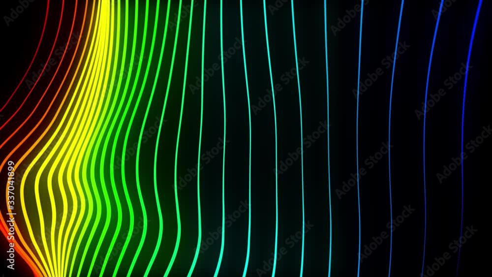 Poster Abstract multicolored vertical striped optical illusion wave shape pattern graphics black background