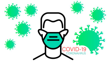 WebMan use mask vector. Vector Wear Face Mask sign for people. Warning sign recommend use of protective face mask in prevention Coronavirus.Health concept.