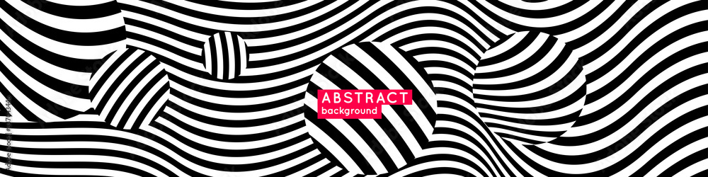 Poster abstract background with dynamic contrasting waves. modern vector illustration. black and white stri