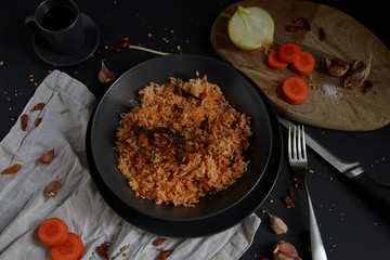 Fried rice with meat on a plate