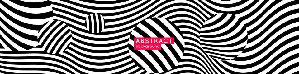 Abstract background with dynamic contrasting waves. Modern vector illustration. Black and white stripes.