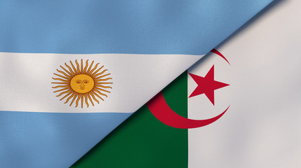 The flags of Argentina and Algeria. News, reportage, business background. 3d illustration