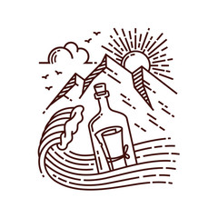 letter in the bottle line illustration