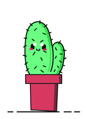 Cute succulent or cactus plant with happy face vector illustration.Bright colors. Funny face.