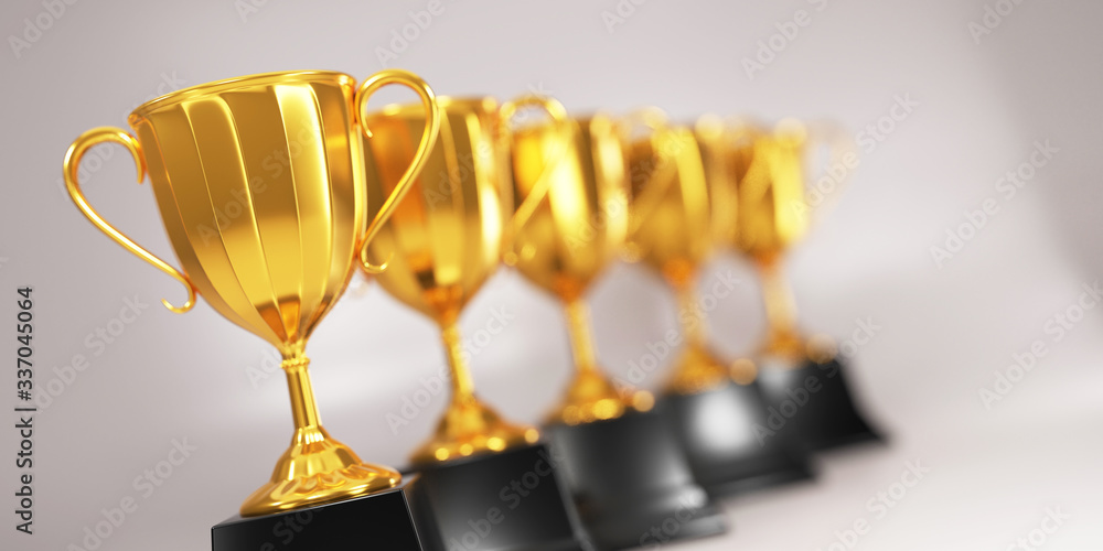 Canvas Prints golden trophy cup on gold background. copy space for text. 3d rendering.