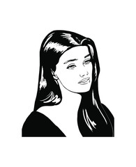 Isolated portrait of woman in vector format. Black and white beautiful face. Graphic vector art, fashion illustration.