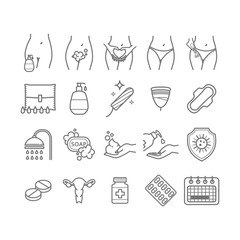 Intimate hygiene. Set of female means personal hygiene products. Menstrual cycle. Woman critical days. Menstrual cup, Sanitary napkin, tampon