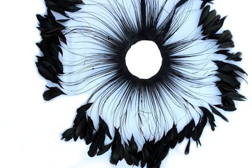 Frame of black feathers on a white background. Emo style frame made of boa (feather scarf) isolated...