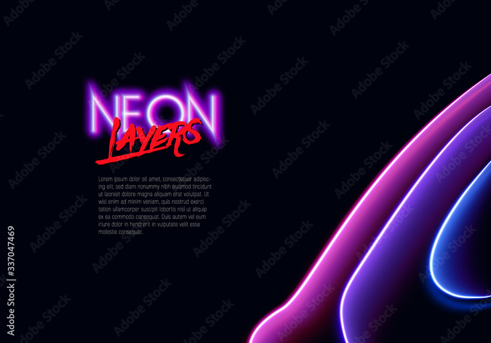 Poster neon glass layers stacked with reflections for 80s or 90s styled abstract background in synthwave, r