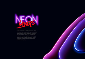 Neon glass layers stacked with reflections for 80s or 90s styled abstract background in synthwave, retrowave or cyberpunk shiny neon style