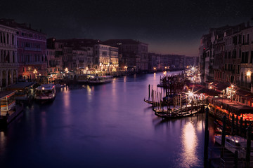 Night view at Canal Grande from Ponte di Rialto, Venice