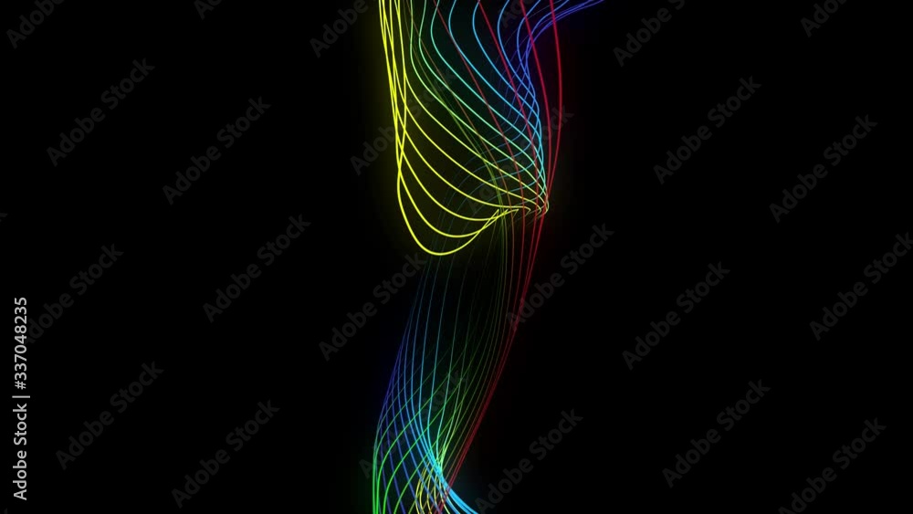 Poster Abstract loopable motion multicolored waving lines texture at black background.