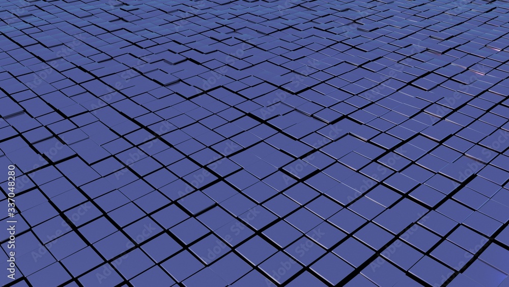 Aufkleber Abstract background with square tiles of various heights. Shiny poligonal piles floor. Abstract architecture scene with perspective view. 3D illustration