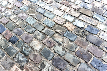 Background of paved road, old brick road.