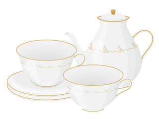 ティーセットのイラスト_ティーカップとポット