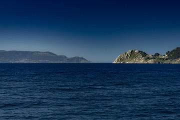 Cies Islands in the North of Spain in summer with clear skies