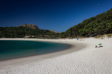 Cies Islands in the North of Spain in summer with clear skies