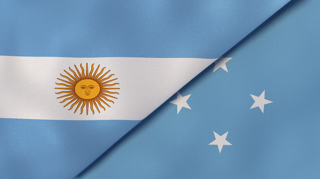 The flags of Argentina and Micronesia. News, reportage, business background. 3d illustration