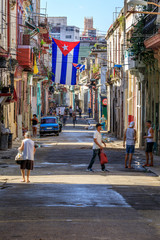 Havana Cuba Cuban Flag in an typical old street