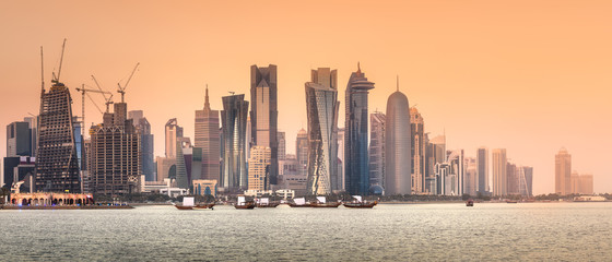 The skyline of West Bay and Doha City, Qatar