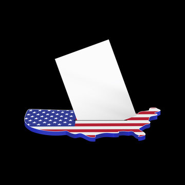 Ballot paper inserted into US map. The US presidential election concept. Vector illustration