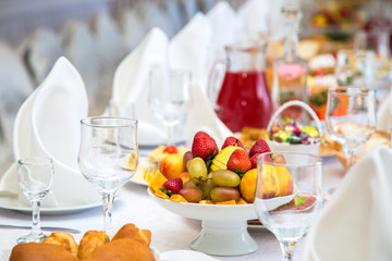 Serving a table with fruit for a holiday. Birthday