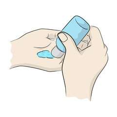 Close-up washing hand with sanitizer alcohol vector illustration sketch doodle hand drawn isolated on white background