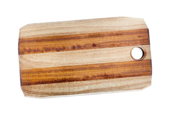 Wooden board, for cutting food in the kitchen, on white background