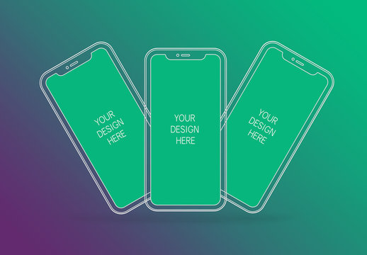 3 Wireframe Smartphones Screen Mockups with Transparent Background