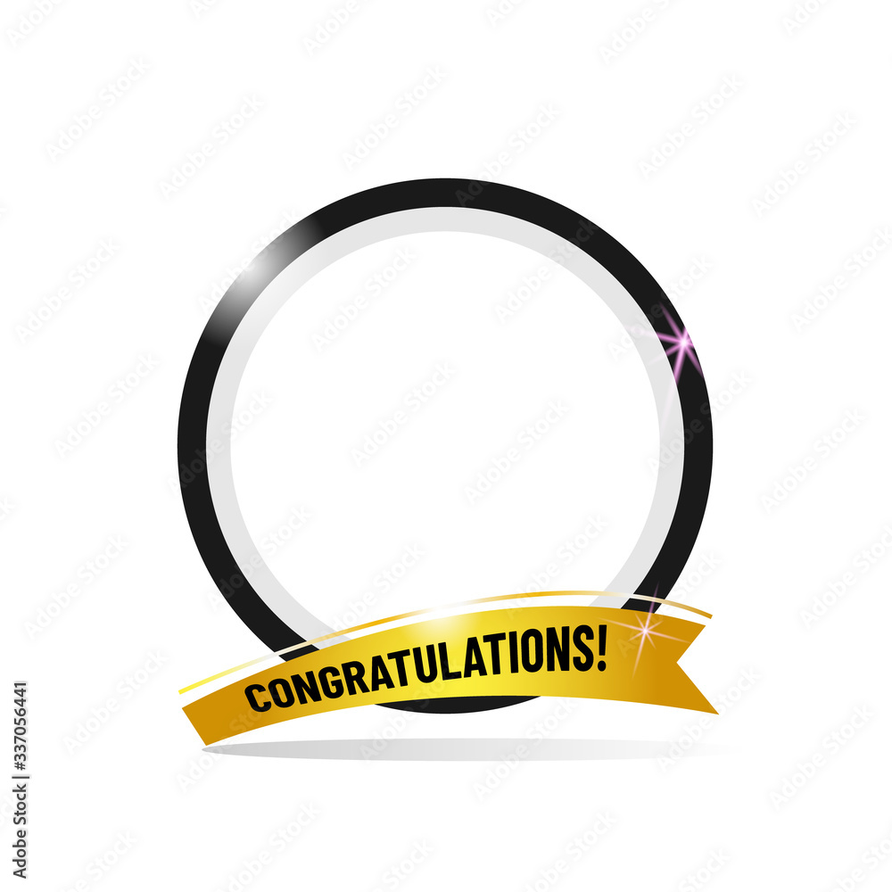 Poster empty frame with congratulation ribbon vector isolated on white background