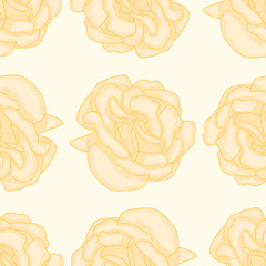 Yellow roses vector illustration. Crosshatching floral seamless pattern.