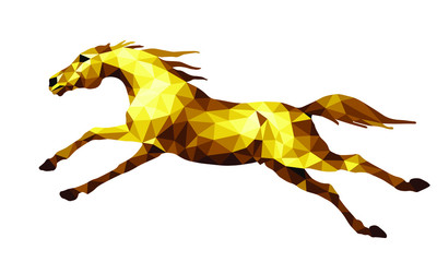 galloping Golden horse isolated image in a low poly style on a white background	