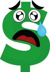Vector illustration of sad expression of a dollar sign cartoon