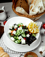 shepherd salad with white cheese and lemon