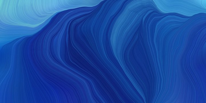 vibrant background graphic with modern curvy waves background illustration with strong blue, corn flower blue and steel blue color © Eigens