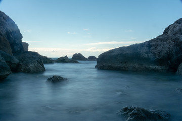 Long exposure shot at shores of Capri Island in Italy