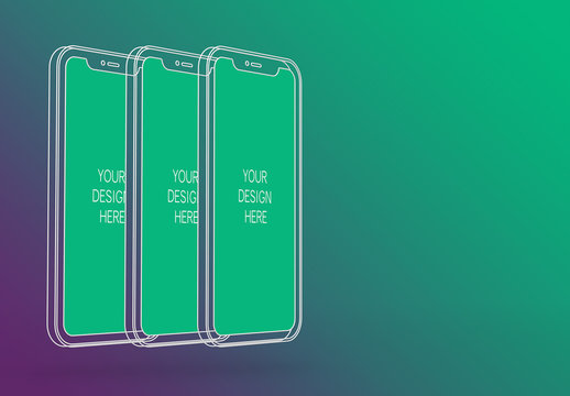 3 Wireframe Smartphones Screen Mockups with Transparent Background