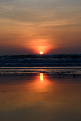 Fototapeta na wymiar Beautiful sunset on the beach in India