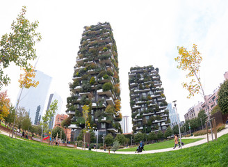 Milan, Italy - November 1, 2019: Bosco Verticale - Il Bosco Verticale is a complex of two residential tower buildings designed by Boeri Studio
