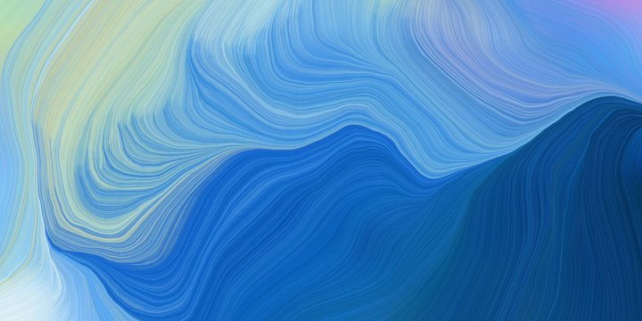 vibrant background graphic with modern soft curvy waves background illustration with steel blue, pastel blue and midnight blue color © Eigens
