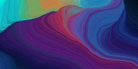 vibrant background graphic with modern curvy waves background illustration with very dark violet, midnight blue and light sea green color