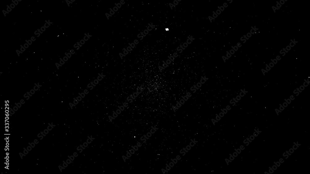 Poster space particles fly through the universe. concept of an explosion of a star or planet in the cosmos.