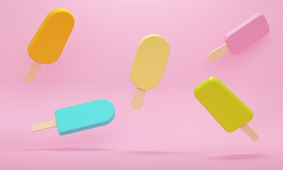Color shiny levitating ice cream. 3d rendering