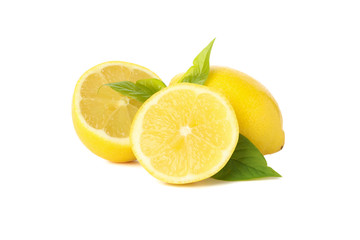 Naklejka na ściany i meble Fresh lemons isolated on white background. Ripe fruit