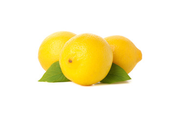 Fresh lemons isolated on white background. Ripe fruit