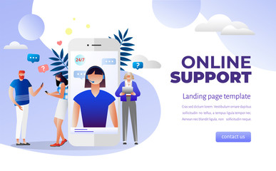 Concept customer service, hotline operator advises client for web page