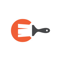 Letter C Paint Brush Logo Design. Home Building Decoration Icon Graphic. Digital Painting Proffesional Vector.